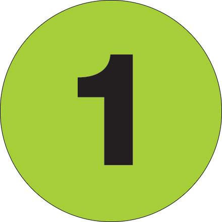 4" Circle - "1" (Fluorescent Green) Number Labels