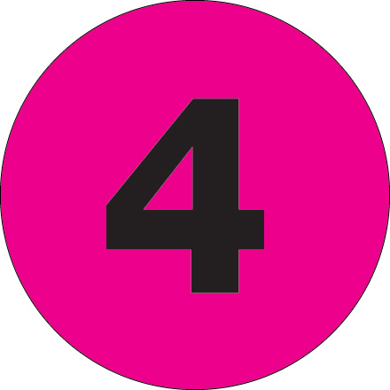 1" Circle - "4" (Fluorescent Pink) Number Labels